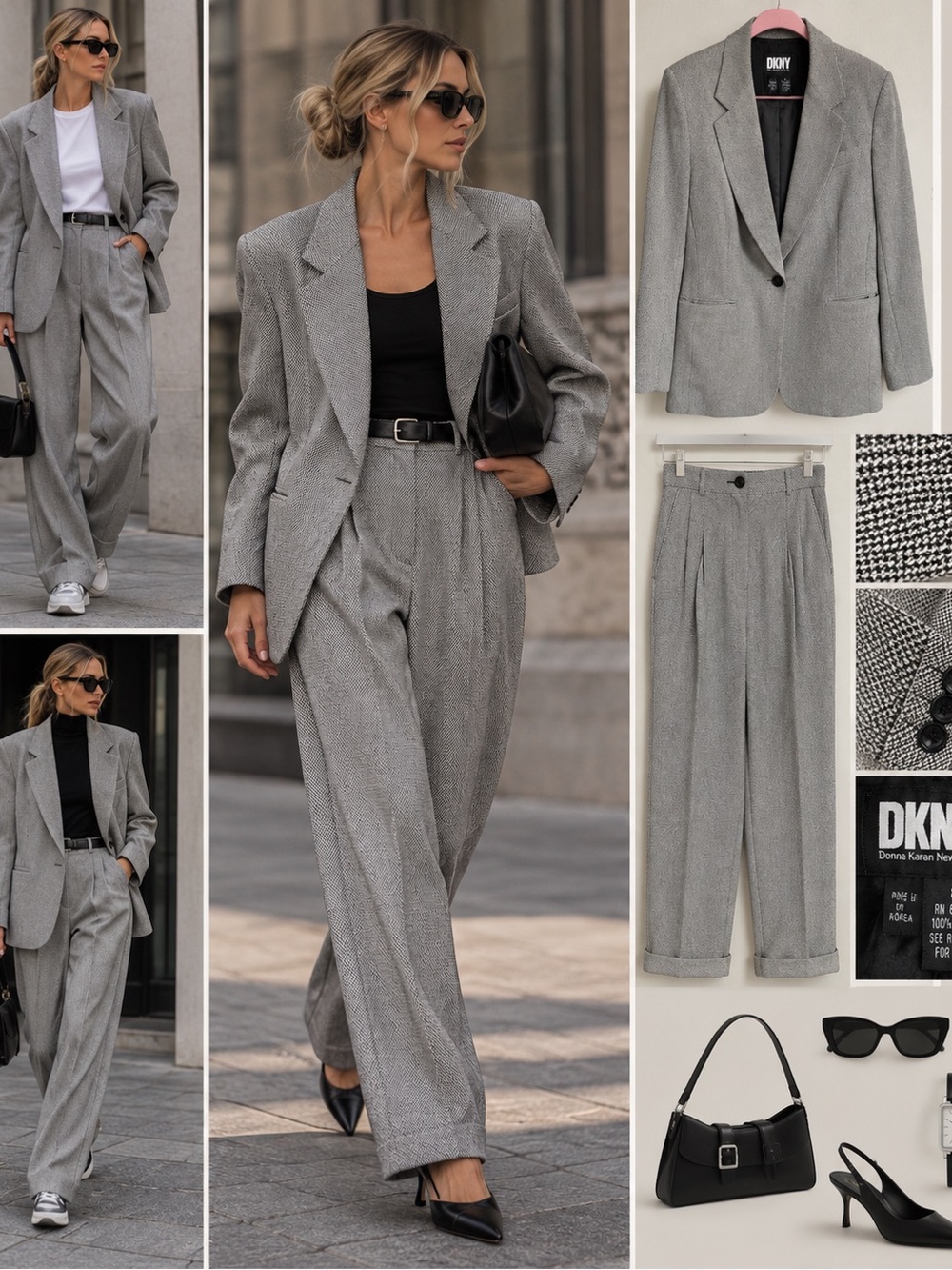 Vintage DKNY Donna Karan New York 100% Wool Blazer & Trouser Suit Size 8